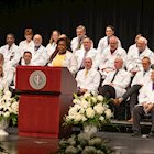 Comfort Orebayo, second-year medical student, speaks at KCU's White Coating Ceremony.